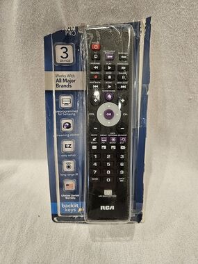 RCA Black Universal 3-Device Remote with Backlit Keys